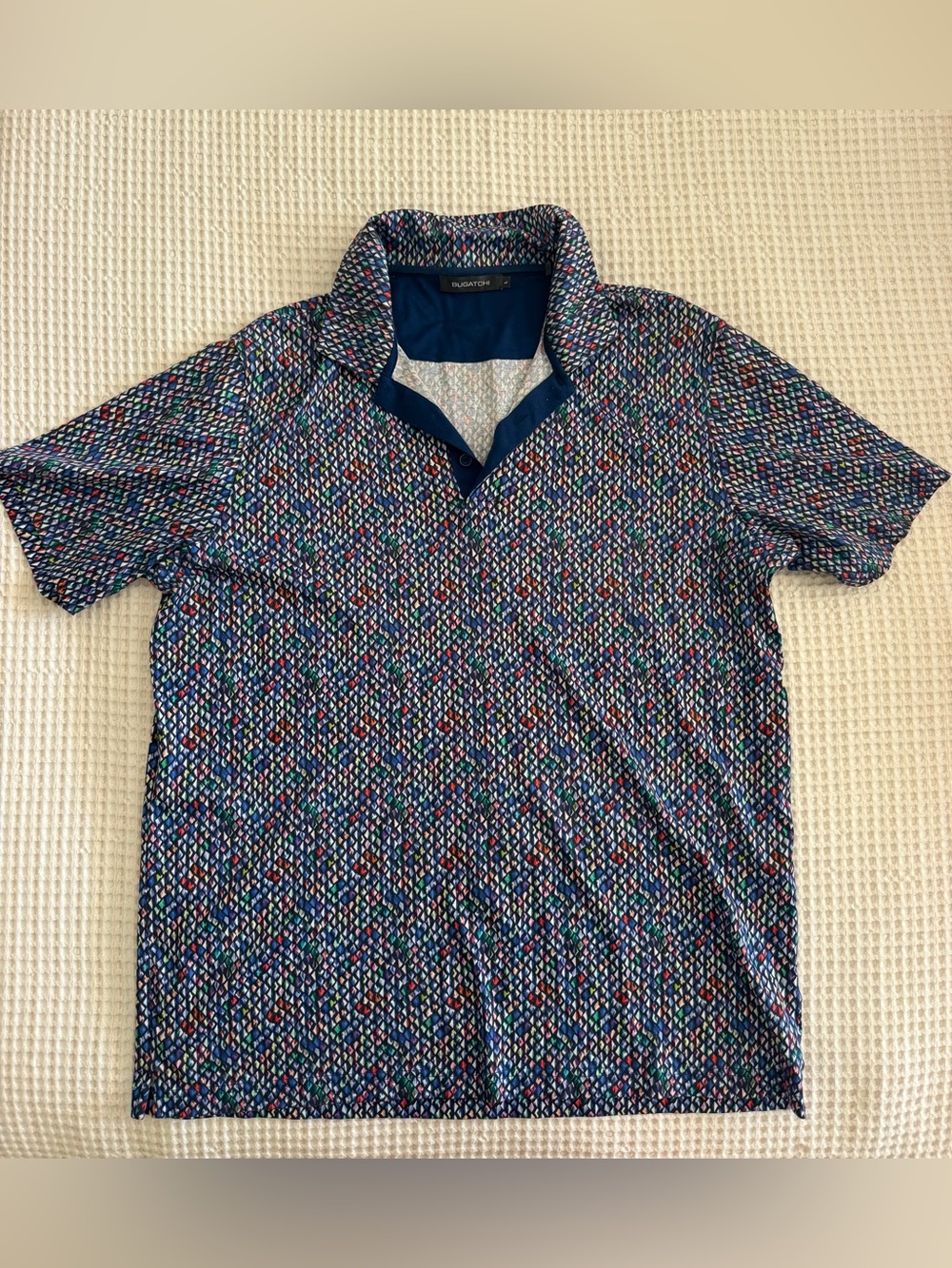 Bugatchi Multicolor Geometric Polo with Navy Trim